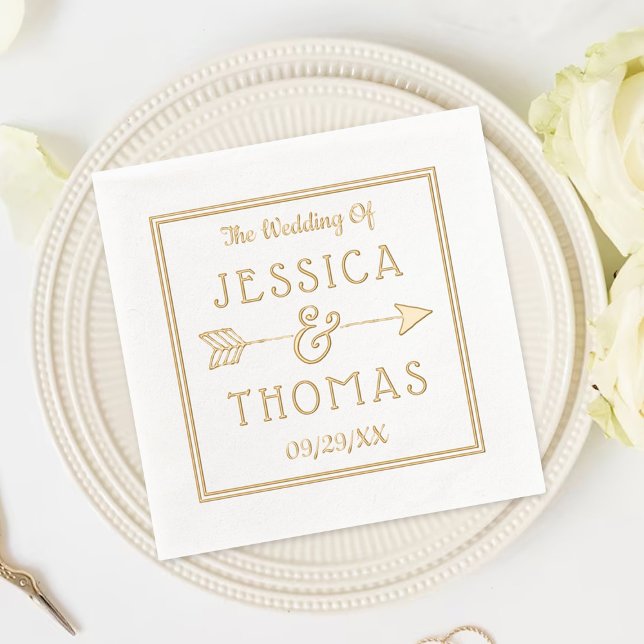 Trendy Typography Ampersand & Arrow Wedding Foil Napkins (Creator Uploaded)