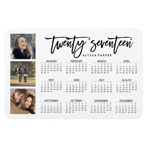 Trendy Typography and Three Photos 2017 Calendar Magnet