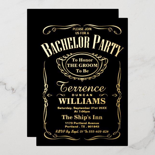 Trendy Typography Bachelor Party Real Foil Invitation (Front/Back)