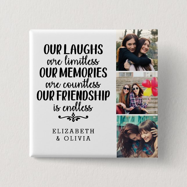 Trendy Typography Best Friends Names Photo Collage Button (Front)
