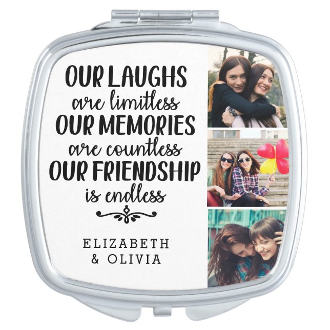Trendy Typography Best Friends Names Photo Collage Compact Mirror (Front)