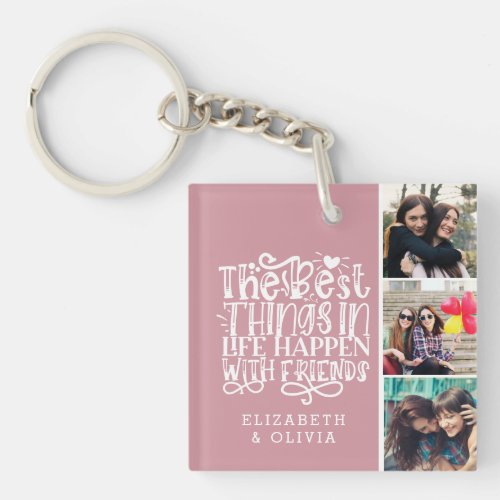 Trendy Typography Best Friends Names Photo Collage Keychain