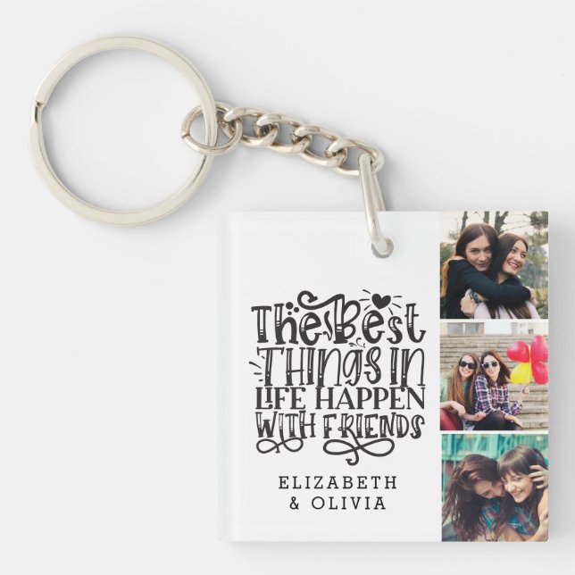 Trendy Typography Best Friends Names Photo Collage Keychain (Front)