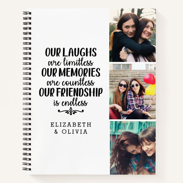 Trendy Typography Best Friends Names Photo Collage Notebook (Front)