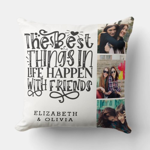 Trendy Typography Best Friends Names Photo Collage Throw Pillow