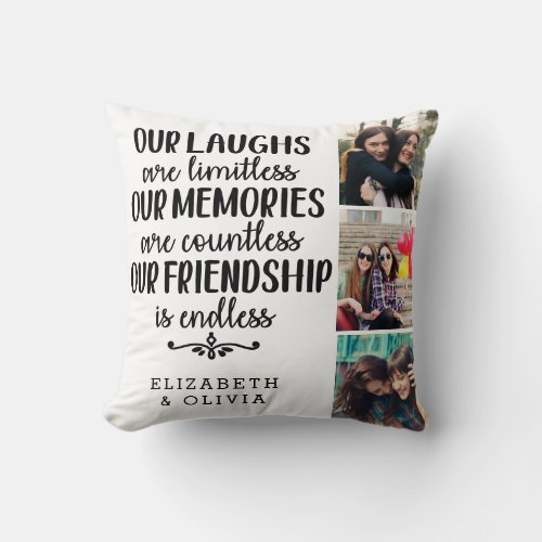 Trendy Typography Best Friends Names Photo Collage Throw Pillow