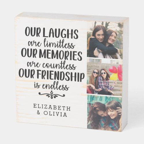 Trendy Typography Best Friends Names Photo Collage Wooden Box Sign