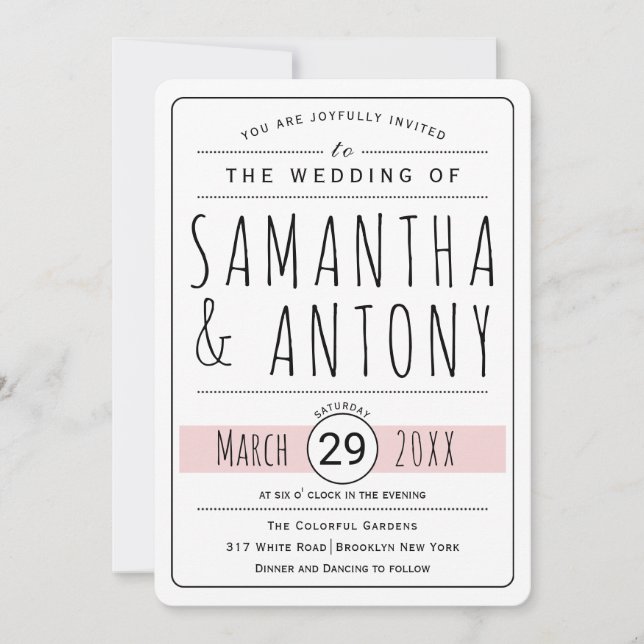 Trendy typography blush pink wedding invitation (Front)