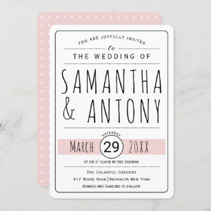 Trendy typography blush pink wedding invitation