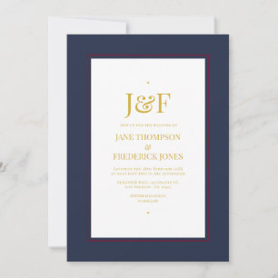 Trendy Typography Burgundy, Navy and Gold Wedding Invitation
