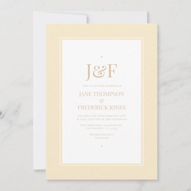 Trendy Typography Champagne and Ivory Wedding Invitation (Front)