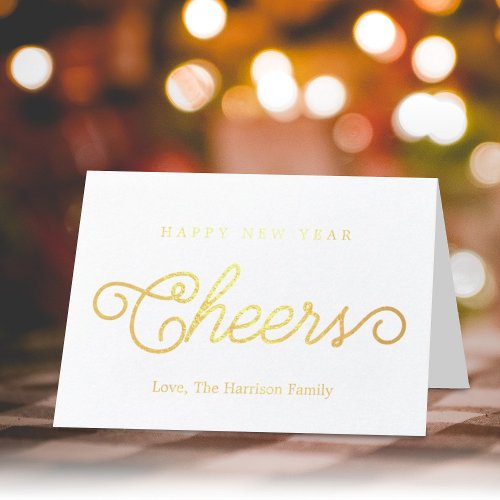 Trendy Typography Cheers Happy New Year Real Foil Card