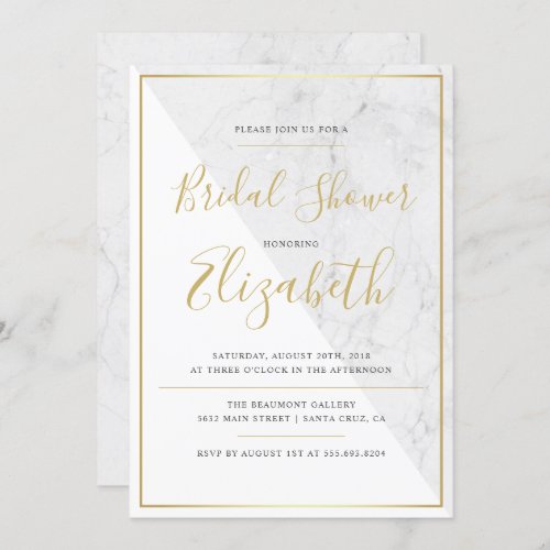 Trendy Typography  Chic Marble Bridal Shower Invitation