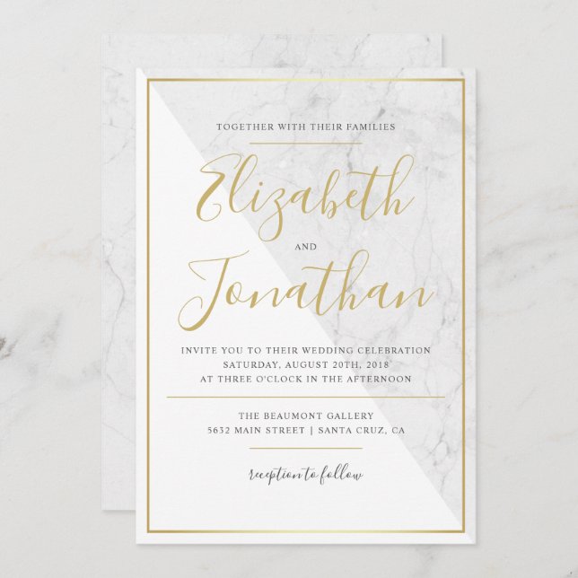 Trendy Typography | Chic Marble Wedding Invitation (Front/Back)