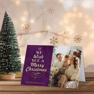 Trendy Typography Christmas Tree Photo Real Foil Holiday Card