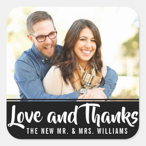 Trendy Typography  Custom Photo Wedding Thank You Square Sticker