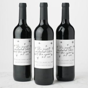 Trendy Typography Doodle Stars Christmas Holiday Wine Label