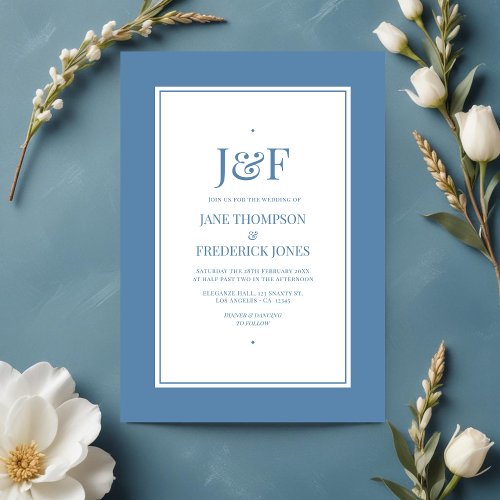 Trendy Typography Dusty Blue Wedding Invitation