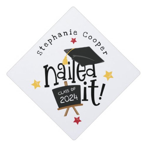 Trendy Typography Grad 2024 Nailed It Graduation Graduation Cap Topper