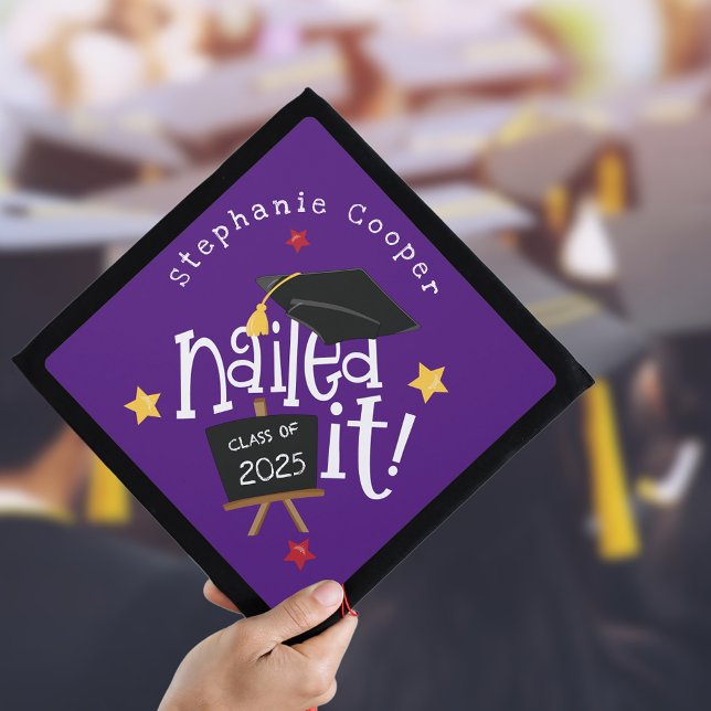 Trendy Typography Grad Nailed It Purple Graduation Cap Topper (Creator Uploaded)