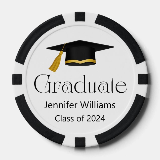 trendy typography graduate cap class of 2026  poker chips (Front)
