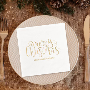 Trendy Typography Merry Christmas Holiday Foil Napkins