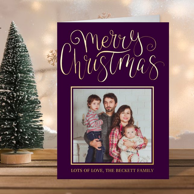 Trendy Typography "Merry Christmas" Photo Real Foil Holiday Card (Creator Uploaded)
