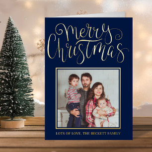 Trendy Typography "Merry Christmas" Photo Real Foil Holiday Card