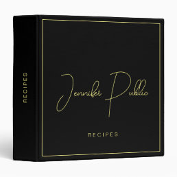 Trendy Typography Name Cookbook Black Gold Recipe 3 Ring Binder