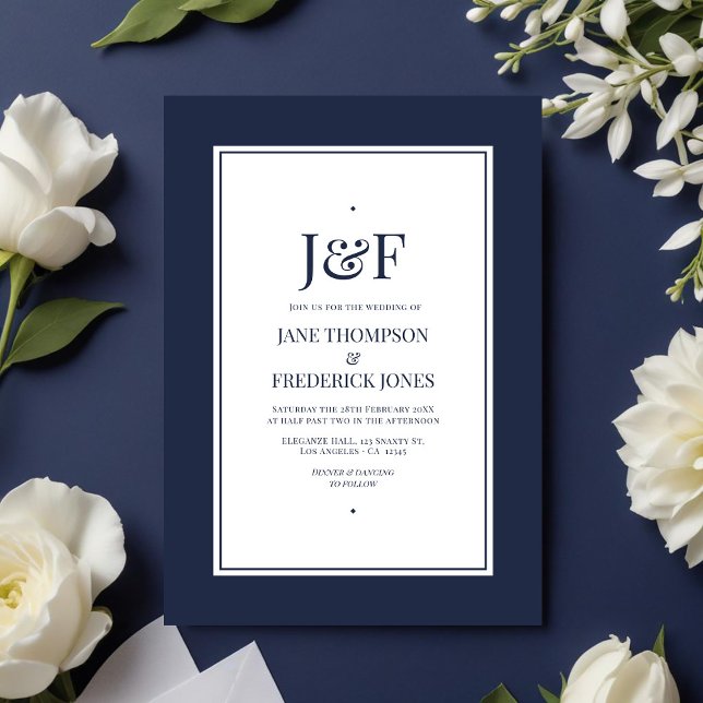 Trendy Typography Navy and White Wedding Invitation (Trendy Typography Navy and White Wedding Invitation)