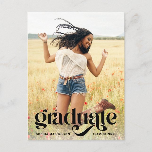 Trendy Typography Overlay Photo Graduation Postcard (Front)