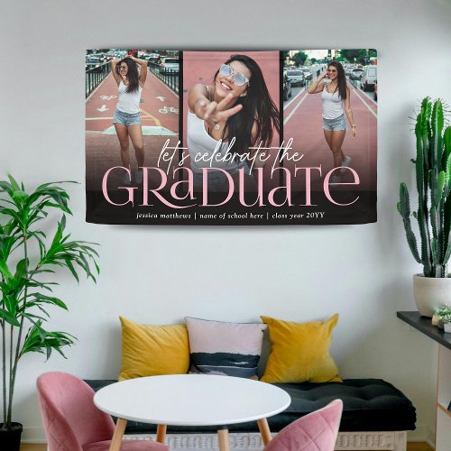 Trendy Typography Photo Collage Graduation Party Banner