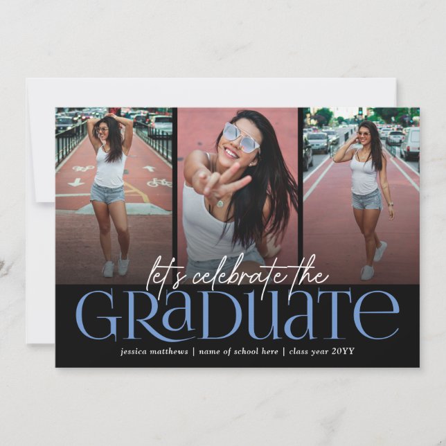 Trendy Typography Photo Collage Graduation Party Invitation (Front)