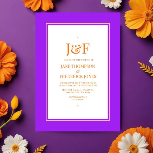 Trendy Typography Purple Orange  Yellow Wedding Invitation