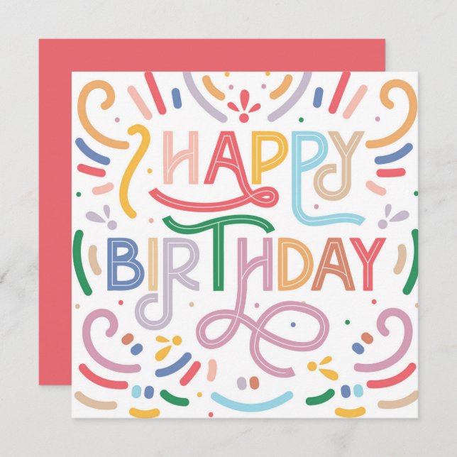 Trendy Typography Rainbow Modern Happy Birthday  Card (Front/Back)
