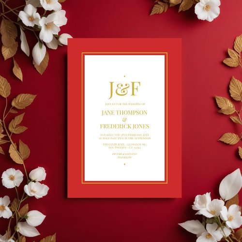 Trendy Typography Red and Gold Wedding Invitation