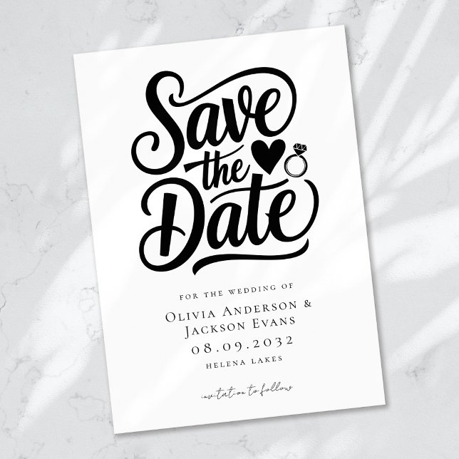 Trendy Typography Ring Heart Wedding Save The Date (Creator Uploaded)
