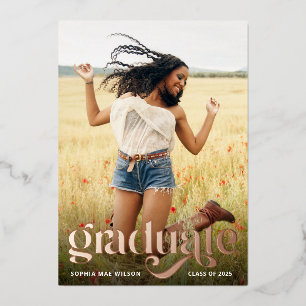 Trendy Typography Rose Gold Foil Overlay Grad Invitation