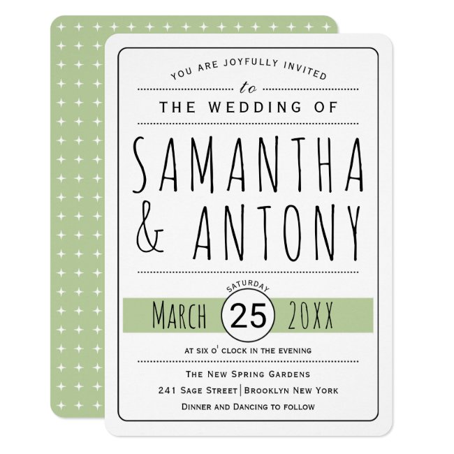 Trendy typography sage green wedding invitation
