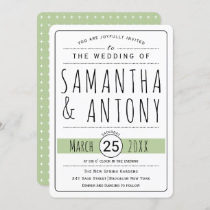 Trendy typography sage green wedding invitation