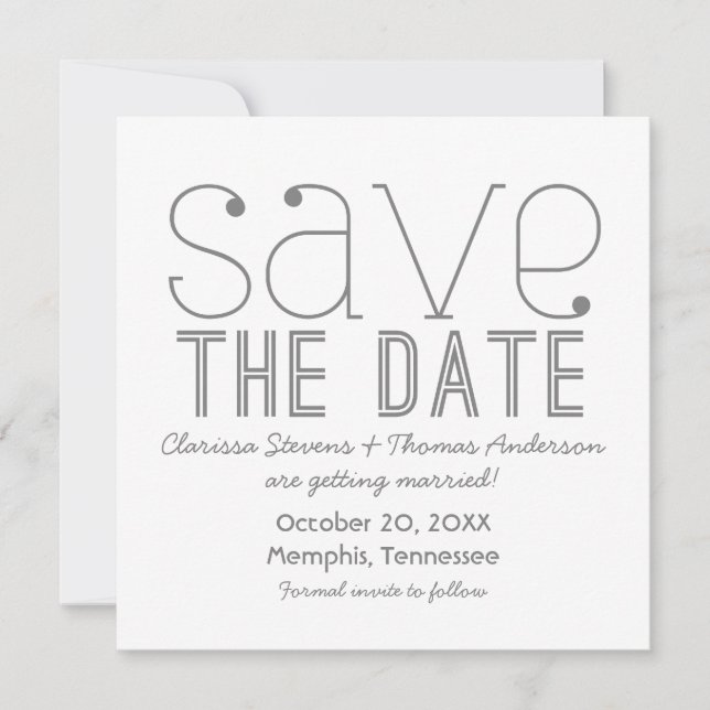 Trendy Typography Save the Date Invite, Gray Invitation (Front)