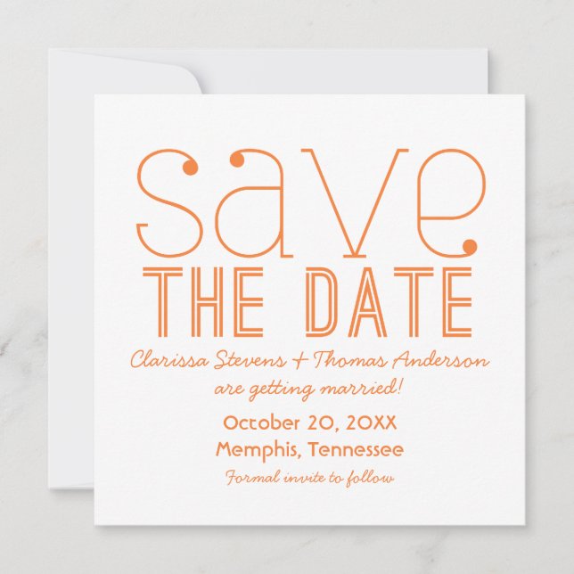 Trendy Typography Save the Date Invite, Orange Invitation (Front)
