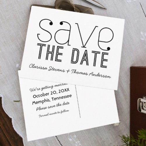 Trendy Typography Save the Date Postcard Black Announcement Postcard