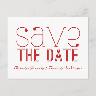 Trendy Typography Save the Date Postcard, Red Announcement Postcard