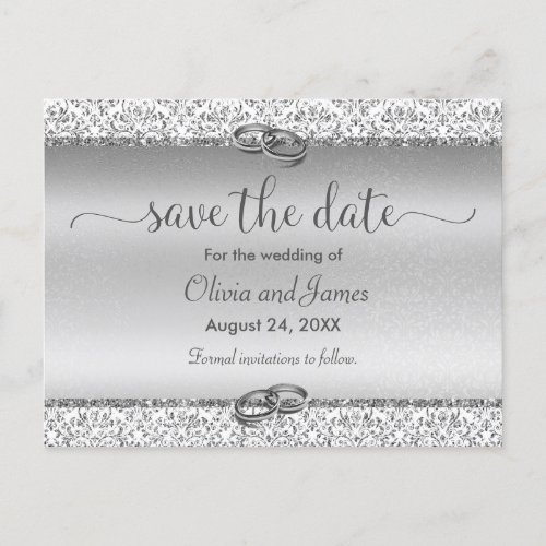 Trendy Typography Silver Wedding Save the Date Announcement Postcard