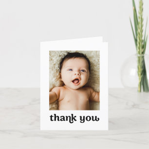 Trendy Typography Simple Modern 2 Baby Photos Letterpress Thank You Card
