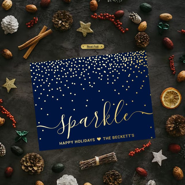 Trendy Typography "Sparkle" Christmas Real Foil Holiday Postcard (Creator Uploaded)