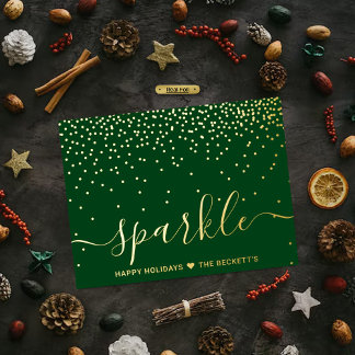 Trendy Typography "Sparkle" Christmas Real Foil Holiday Postcard