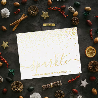 Trendy Typography "Sparkle" Christmas Real Foil Holiday Postcard