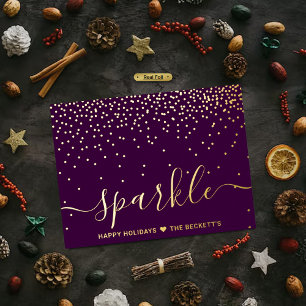 Trendy Typography "Sparkle" Christmas Real Foil Holiday Postcard